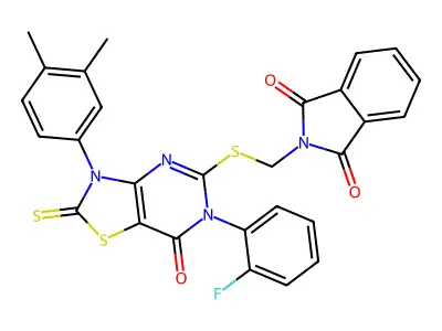2-({[3-(3,4-dimethylphenyl)-6-(2-fluorophenyl)-7-oxo-2-sulfanylidene-2H,3H,6H,7H-[1,3]thiazolo[4,5-d]pyrimidin-5-yl]sulfanyl}methyl)-2,3-dihydro-1H-isoindole-1,3-dione structure