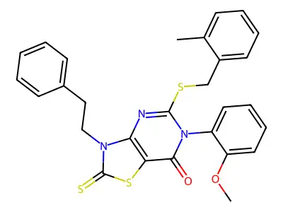 6-(2-methoxyphenyl)-5-{[(2-methylphenyl)methyl]sulfanyl}-3-(2-phenylethyl)-2-sulfanylidene-2H,3H,6H,7H-[1,3]thiazolo[4,5-d]pyrimidin-7-one structure