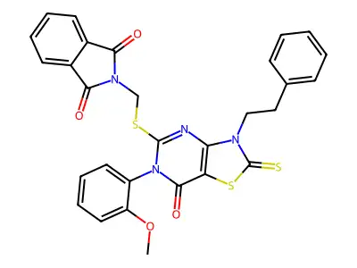 2-({[6-(2-methoxyphenyl)-7-oxo-3-(2-phenylethyl)-2-sulfanylidene-2H,3H,6H,7H-[1,3]thiazolo[4,5-d]pyrimidin-5-yl]sulfanyl}methyl)-2,3-dihydro-1H-isoindole-1,3-dione structure