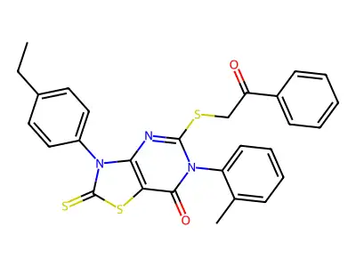 3-(4-ethylphenyl)-6-(2-methylphenyl)-5-[(2-oxo-2-phenylethyl)sulfanyl]-2-sulfanylidene-2H,3H,6H,7H-[1,3]thiazolo[4,5-d]pyrimidin-7-one structure
