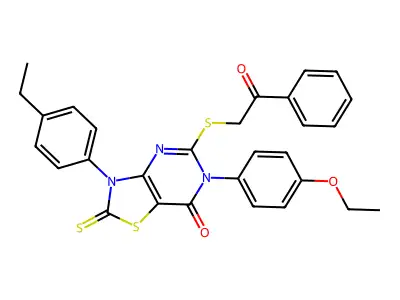6-(4-ethoxyphenyl)-3-(4-ethylphenyl)-5-[(2-oxo-2-phenylethyl)sulfanyl]-2-sulfanylidene-2H,3H,6H,7H-[1,3]thiazolo[4,5-d]pyrimidin-7-one structure