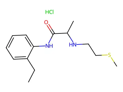 2'-Ethyl-2-(2-methylthioethylamino)propionanilide hydrochloride structure
