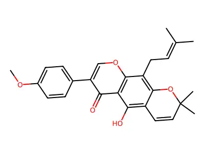 5-Hydroxy-3-(4-methoxyphenyl)-8,8-dimethyl-10-(3-methylbut-2-en-1-yl)pyrano[3,2-g]chromen-4(8H)-one structure