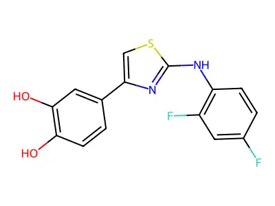 4-[2-(2,4-Difluoro-phenylamino)-thiazol-4-yl]-benzene-1,2-diol structure