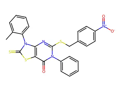 3-(2-methylphenyl)-5-{[(4-nitrophenyl)methyl]sulfanyl}-6-phenyl-2-sulfanylidene-2H,3H,6H,7H-[1,3]thiazolo[4,5-d]pyrimidin-7-one structure