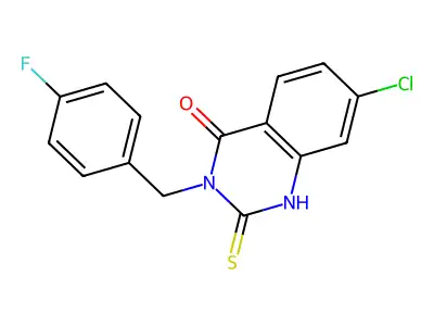 7-chloro-3-[(4-fluorophenyl)methyl]-2-sulfanylidene-1H-quinazolin-4-one structure