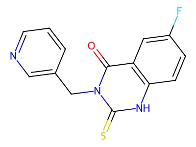 6-fluoro-3-(pyridin-3-ylmethyl)-2-sulfanylidene-1H-quinazolin-4-one structure