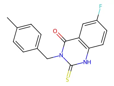 6-fluoro-3-[(4-methylphenyl)methyl]-2-sulfanylidene-1H-quinazolin-4-one structure