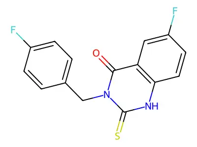6-fluoro-3-[(4-fluorophenyl)methyl]-2-sulfanylidene-1H-quinazolin-4-one structure