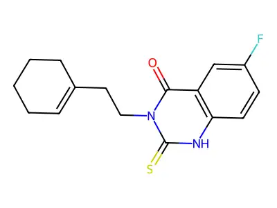 3-[2-(cyclohexen-1-yl)ethyl]-6-fluoro-2-sulfanylidene-1H-quinazolin-4-one structure