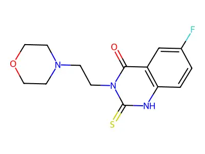 6-fluoro-3-(2-morpholin-4-ylethyl)-2-sulfanylidene-1H-quinazolin-4-one structure
