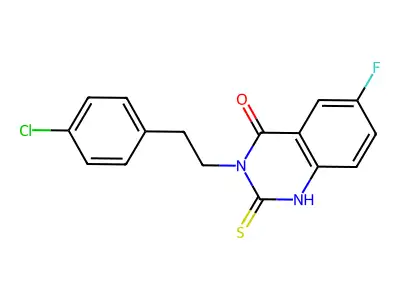 3-[2-(4-chlorophenyl)ethyl]-6-fluoro-2-sulfanylidene-1H-quinazolin-4-one structure