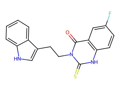 6-fluoro-3-[2-(1H-indol-3-yl)ethyl]-2-sulfanylidene-1H-quinazolin-4-one structure