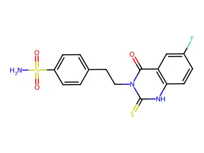 4-[2-(6-fluoro-4-oxo-2-sulfanylidene-1H-quinazolin-3-yl)ethyl]benzenesulfonamide structure