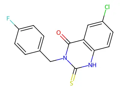 6-chloro-3-[(4-fluorophenyl)methyl]-2-sulfanylidene-1H-quinazolin-4-one structure