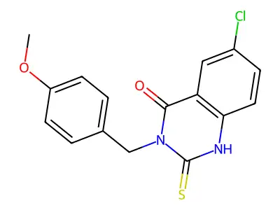 6-chloro-3-[(4-methoxyphenyl)methyl]-2-sulfanylidene-1H-quinazolin-4-one structure