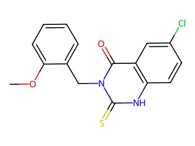 6-chloro-3-[(2-methoxyphenyl)methyl]-2-sulfanylidene-1H-quinazolin-4-one structure