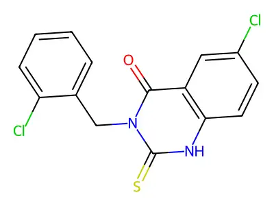6-chloro-3-[(2-chlorophenyl)methyl]-2-sulfanylidene-1H-quinazolin-4-one structure