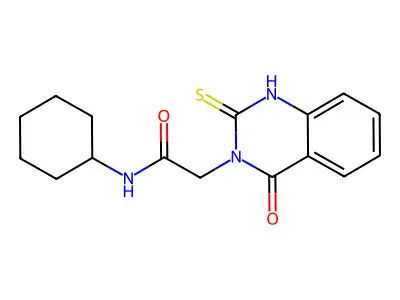 N-cyclohexyl-2-(4-oxo-2-sulfanylidene-1H-quinazolin-3-yl)acetamide structure