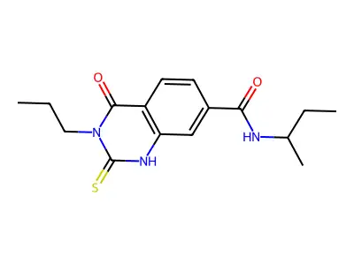 N-butan-2-yl-4-oxo-3-propyl-2-sulfanylidene-1H-quinazoline-7-carboxamide structure