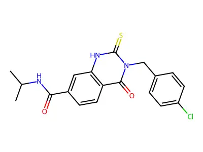 3-[(4-chlorophenyl)methyl]-4-oxo-N-propan-2-yl-2-sulfanylidene-1H-quinazoline-7-carboxamide structure