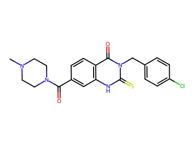 3-[(4-chlorophenyl)methyl]-7-(4-methylpiperazine-1-carbonyl)-2-sulfanylidene-1H-quinazolin-4-one structure