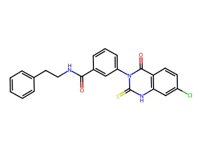 3-(7-chloro-4-oxo-2-thioxo-1,2-dihydroquinazolin-3(4H)-yl)-N-phenethylbenzamide structure