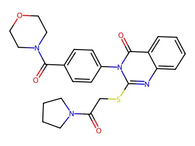 3-[4-(morpholine-4-carbonyl)phenyl]-2-{[2-oxo-2-(pyrrolidin-1-yl)ethyl]sulfanyl}-3,4-dihydroquinazolin-4-one structure