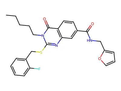 2-{[(2-fluorophenyl)methyl]sulfanyl}-N-[(furan-2-yl)methyl]-4-oxo-3-pentyl-3,4-dihydroquinazoline-7-carboxamide structure