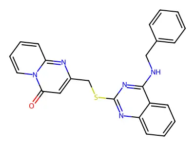 2-[[4-(Benzylamino)quinazolin-2-yl]sulfanylmethyl]pyrido[1,2-a]pyrimidin-4-one structure
