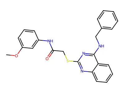 2-[4-(benzylamino)quinazolin-2-yl]sulfanyl-N-(3-methoxyphenyl)acetamide structure