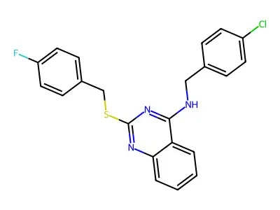 N-[(4-chlorophenyl)methyl]-2-[(4-fluorophenyl)methylsulfanyl]quinazolin-4-amine structure