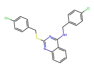 N-[(4-chlorophenyl)methyl]-2-[(4-chlorophenyl)methylsulfanyl]quinazolin-4-amine structure