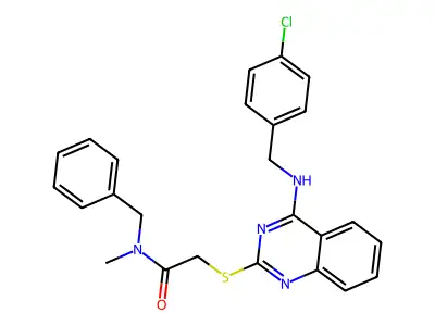 N-benzyl-2-((4-((4-chlorobenzyl)amino)quinazolin-2-yl)thio)-N-methylacetamide structure
