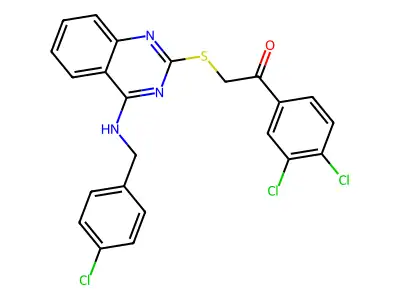 2-[(4-{[(4-chlorophenyl)methyl]amino}quinazolin-2-yl)sulfanyl]-1-(3,4-dichlorophenyl)ethan-1-one structure