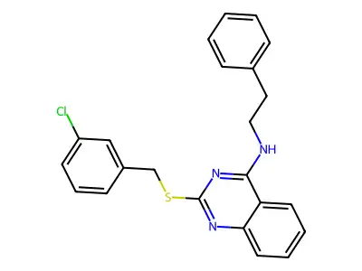 2-((3-chlorobenzyl)thio)-N-phenethylquinazolin-4-amine structure
