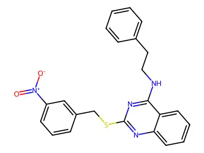 2-((3-nitrobenzyl)thio)-N-phenethylquinazolin-4-amine structure