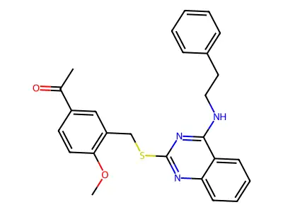 1-(4-Methoxy-3-(((4-(phenethylamino)quinazolin-2-yl)thio)methyl)phenyl)ethanone structure