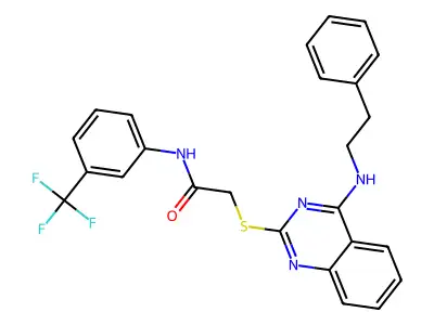 2-({4-[(2-phenylethyl)amino]quinazolin-2-yl}sulfanyl)-N-[3-(trifluoromethyl)phenyl]acetamide structure