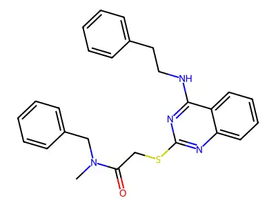 N-benzyl-N-methyl-2-((4-(phenethylamino)quinazolin-2-yl)thio)acetamide structure