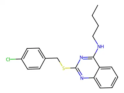 N-butyl-2-((4-chlorobenzyl)thio)quinazolin-4-amine structure