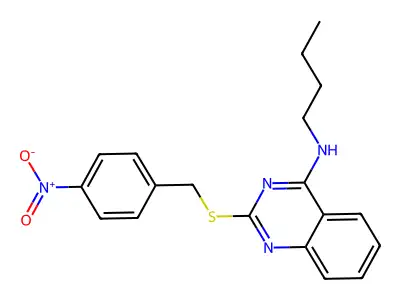 N-butyl-2-[(4-nitrophenyl)methylsulfanyl]quinazolin-4-amine structure