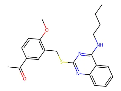 1-[3-[[4-(Butylamino)quinazolin-2-yl]sulfanylmethyl]-4-methoxyphenyl]ethanone structure