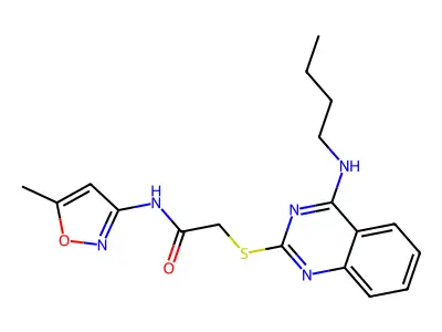 2-((4-(butylamino)quinazolin-2-yl)thio)-N-(5-methylisoxazol-3-yl)acetamide structure