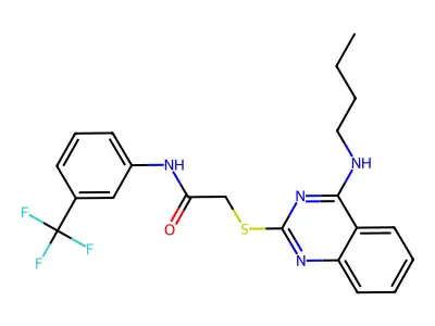 2-((4-(butylamino)quinazolin-2-yl)thio)-N-(3-(trifluoromethyl)phenyl)acetamide structure
