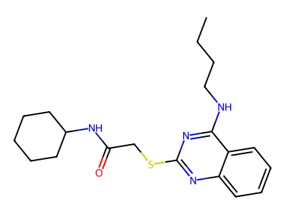 2-((4-(butylamino)quinazolin-2-yl)thio)-N-cyclohexylacetamide structure