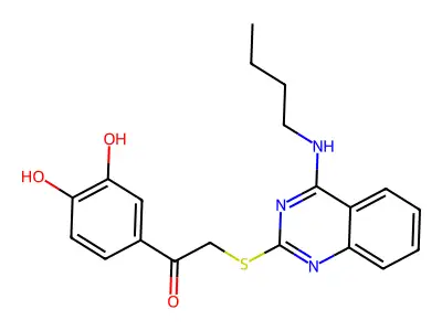 2-((4-(Butylamino)quinazolin-2-yl)thio)-1-(3,4-dihydroxyphenyl)ethanone structure