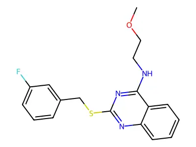 2-[(3-fluorophenyl)methylsulfanyl]-N-(2-methoxyethyl)quinazolin-4-amine structure