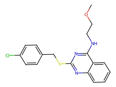 2-((4-chlorobenzyl)thio)-N-(2-methoxyethyl)quinazolin-4-amine structure