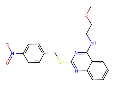 N-(2-methoxyethyl)-2-((4-nitrobenzyl)thio)quinazolin-4-amine structure